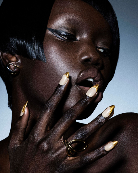 french manicure with nail art gold chrome french tips